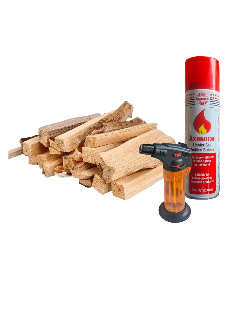 ٥ كيلوغرامات من أعواد إشعال الحطب، خشب أفريقي عالي الجودة، ولاعة متعددة الألوان، ومجموعة إعادة تعبئة غاز البوتان. - Image 1